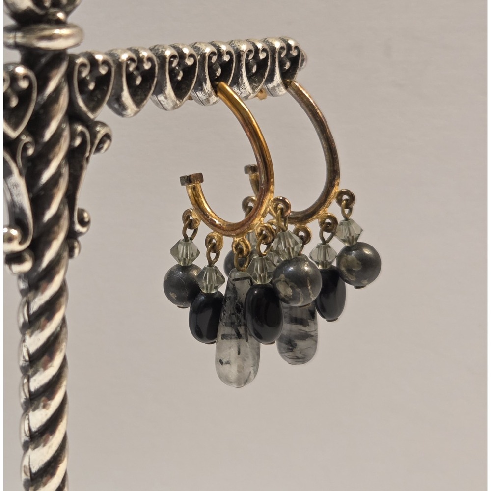 Vintage Sterling Silver Vermeil‎ Marble Chandelier Hoop Earrings 925